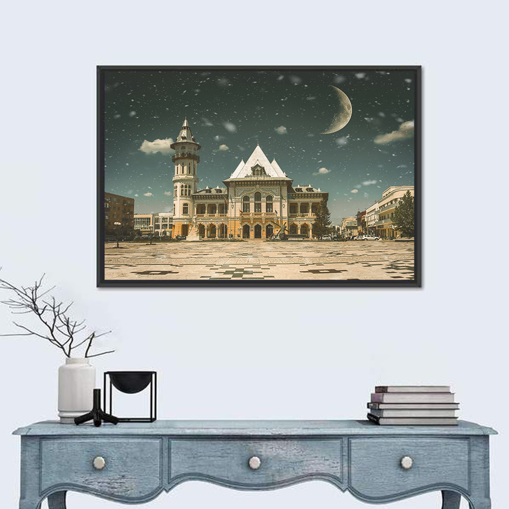 Buzău City Hall Nightscape Wall Art in a room, landscape