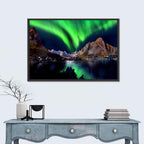 Northern Lights Over Snow Capped Mountains Wall Art