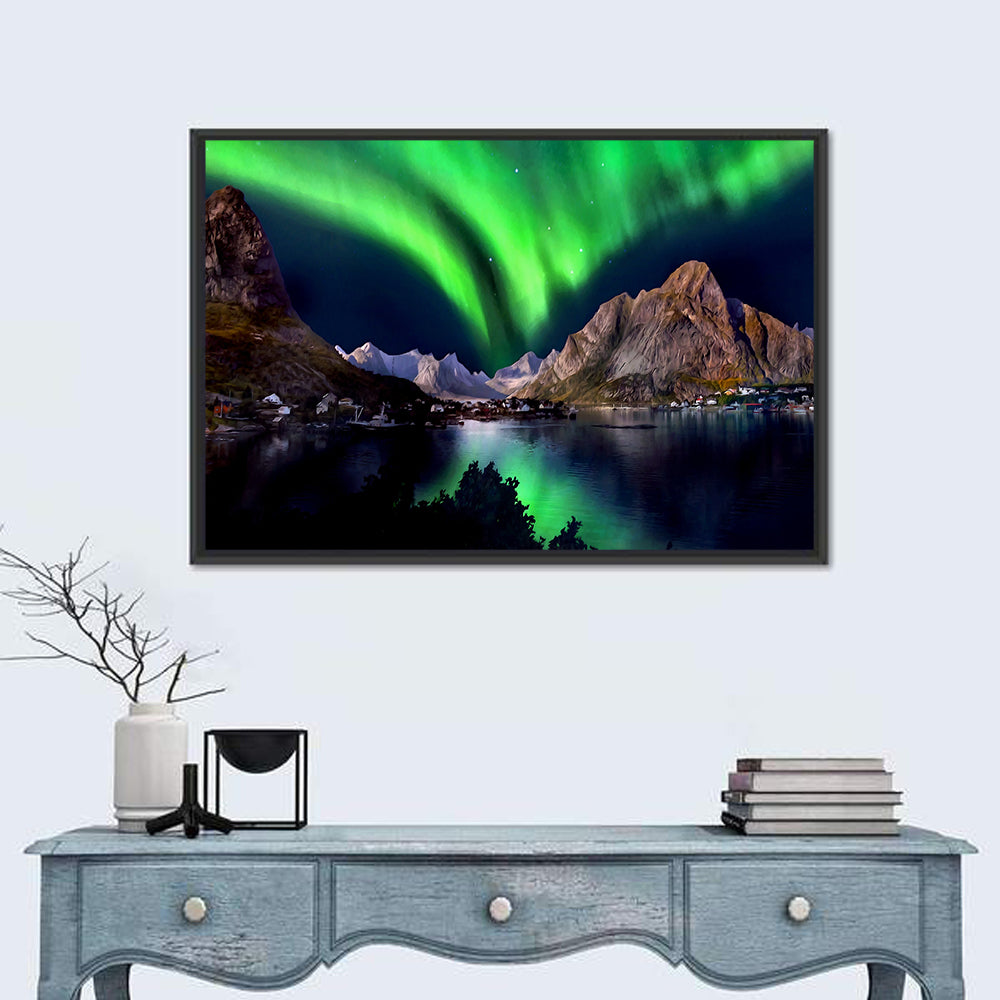 Northern Lights Over Snow Capped Mountains Wall Art