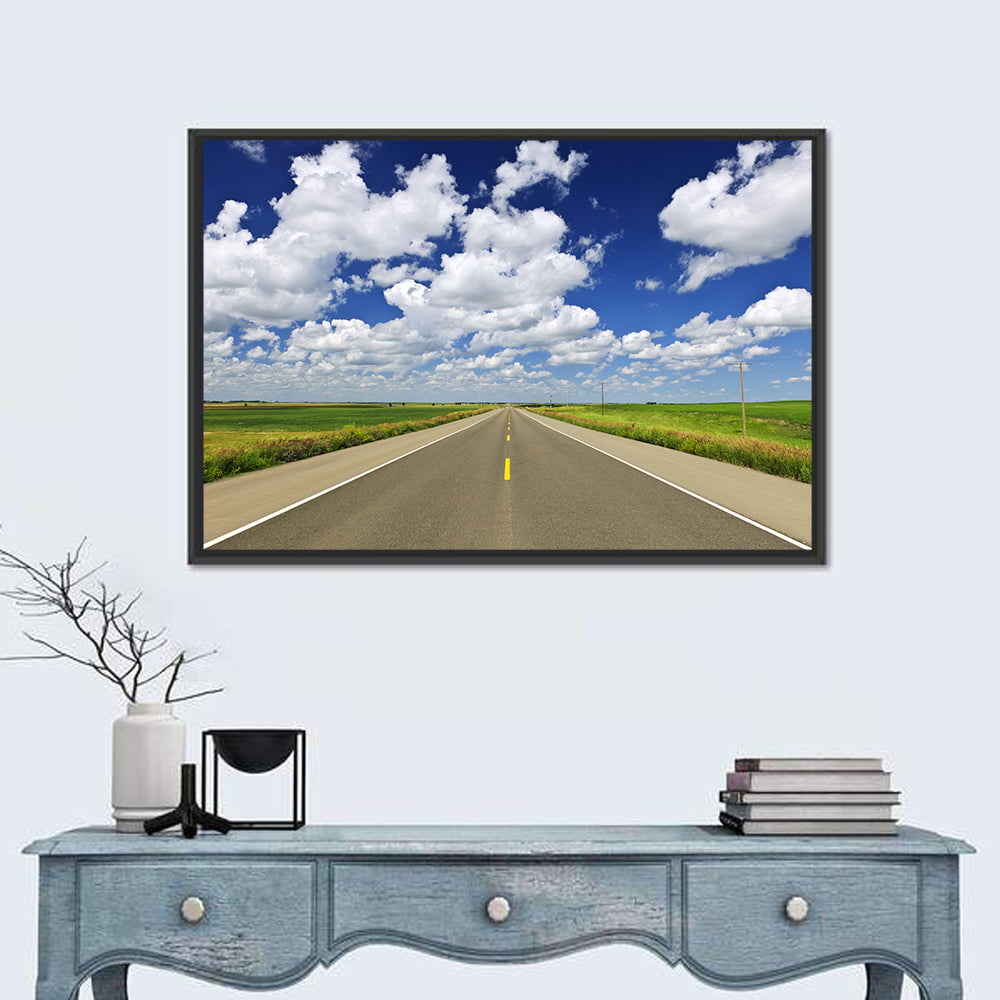 Saskatchewan Prairie Highway Wall Art in a room, landscape