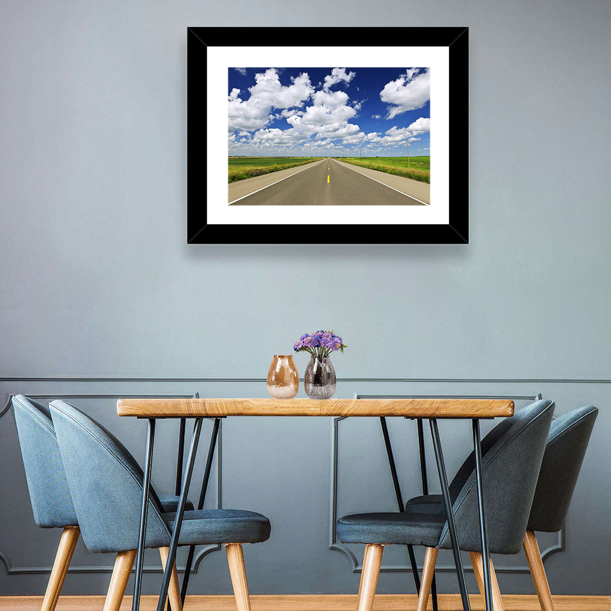 Saskatchewan Prairie Highway Wall Art in a room, landscape