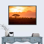 African Elephant Herd at Sunset Wall Art