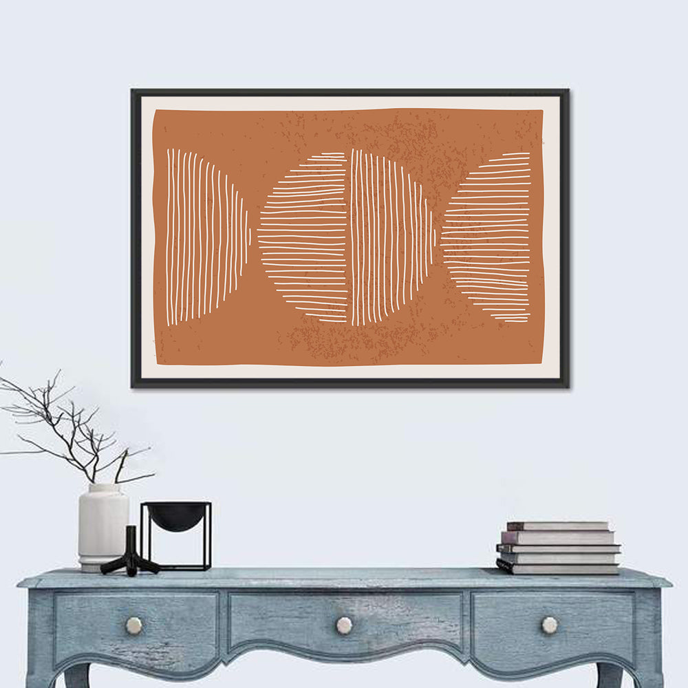 Terracotta Timelapse Circles Wall Art in a room, landscape