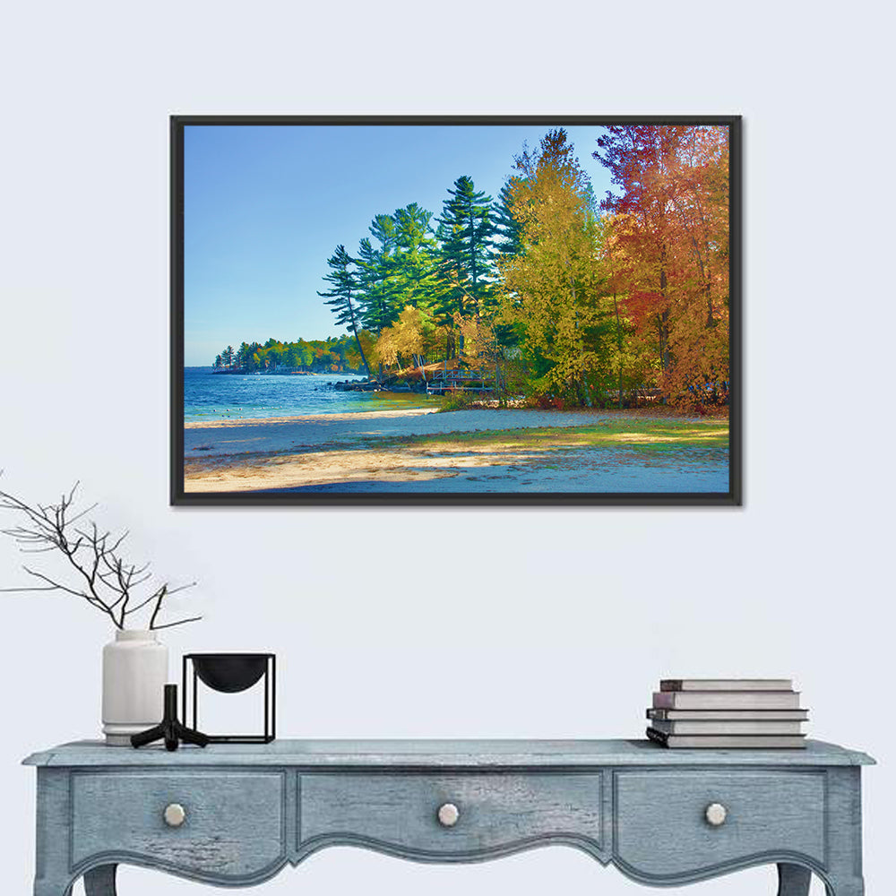 Sebago Lake Pier in Autumn Wall Art