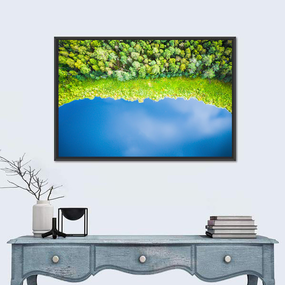 Aerial Blue Lake Over Woodland Wall Art
