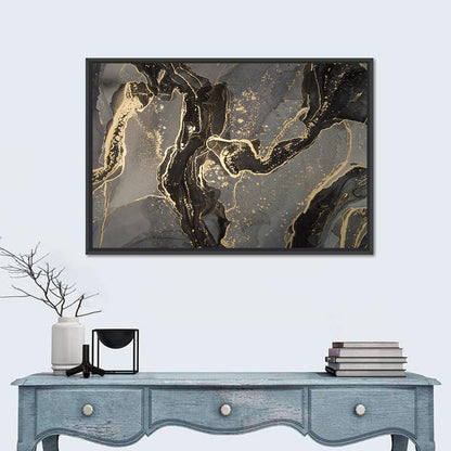 Black and Gold Marbled Abstract Wall Art