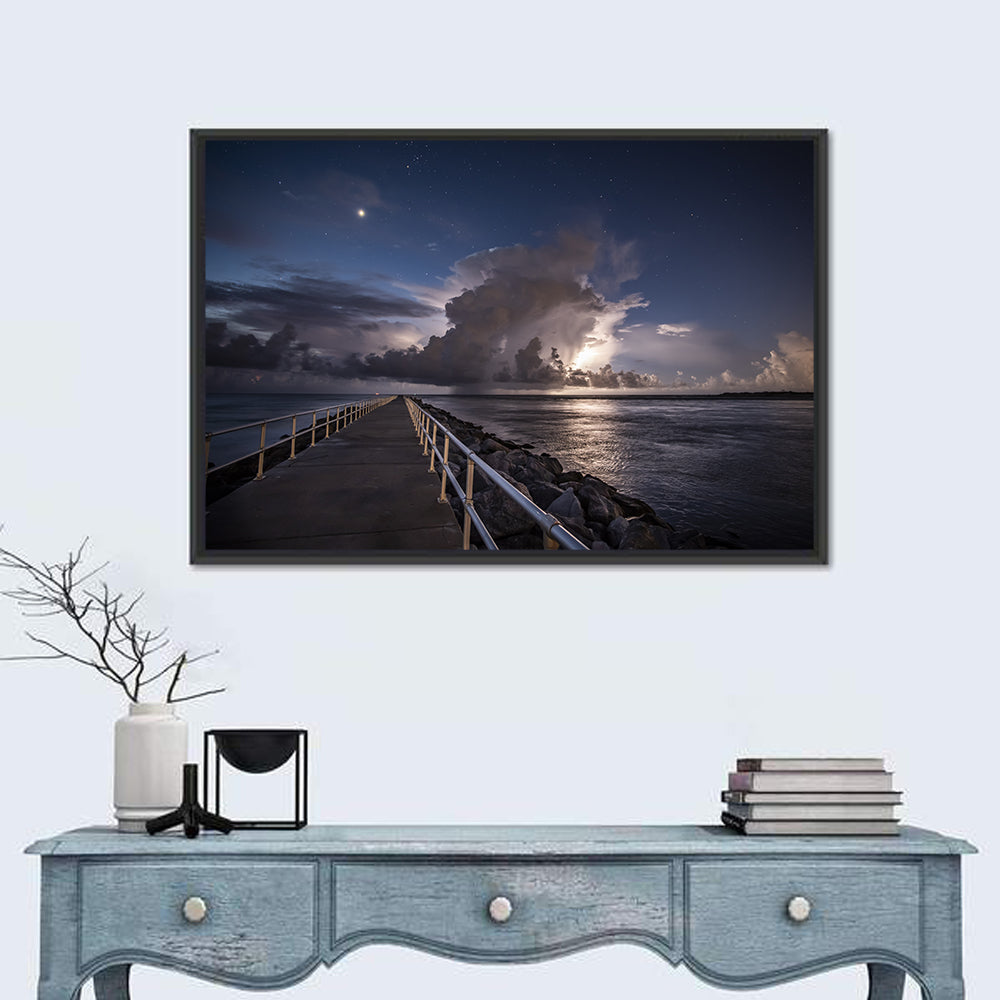 Storm Clouds Over Pier Wall Art