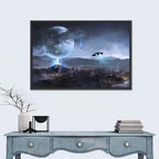 Alien Planet Cityscape with Spaceships Wall Art
