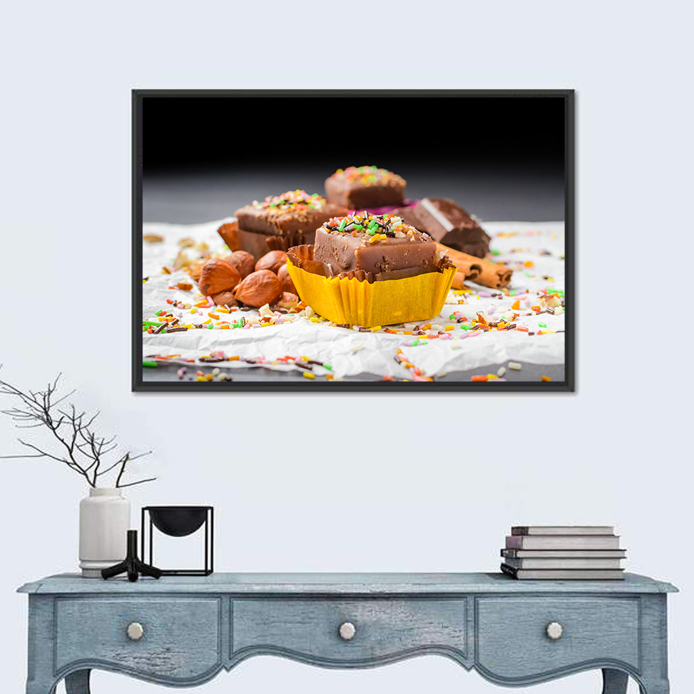 Chocolate Hazelnut Cookie Still Life Wall Art in a room, landscape