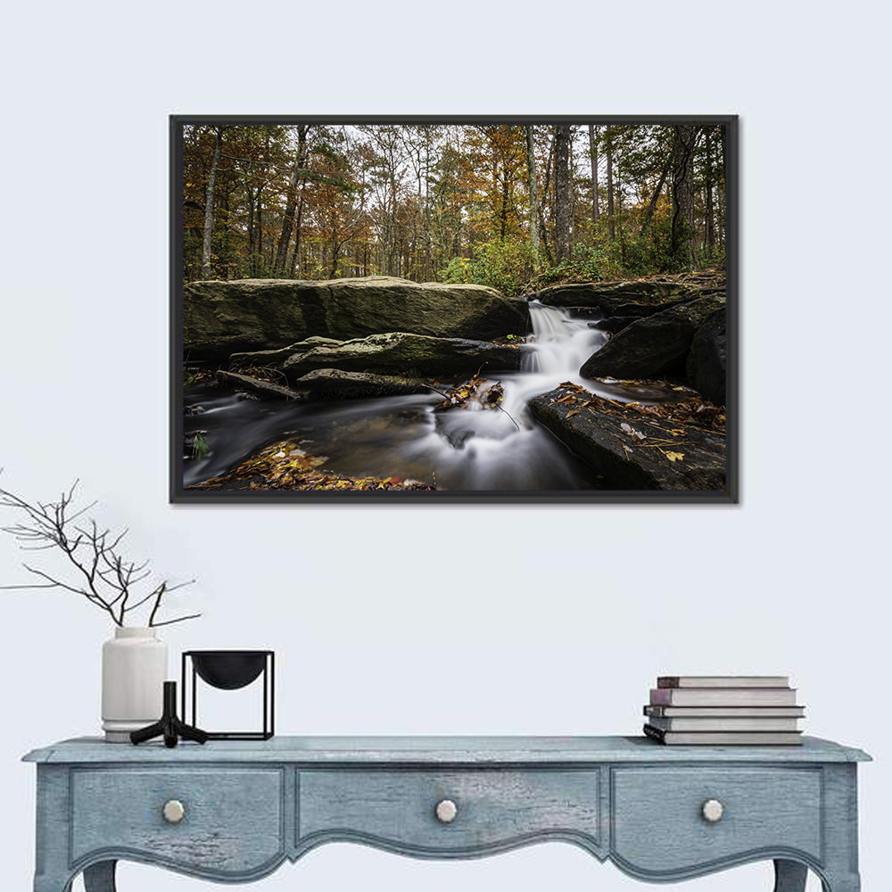Cheaha Falls Autumn Waterfall Wall Art in a room, landscape