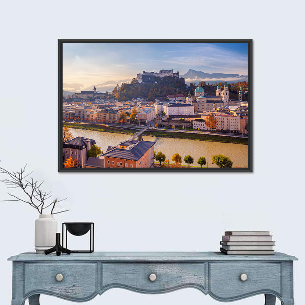 Salzburg Skyline at Golden Hour Wall Art in a room, landscape