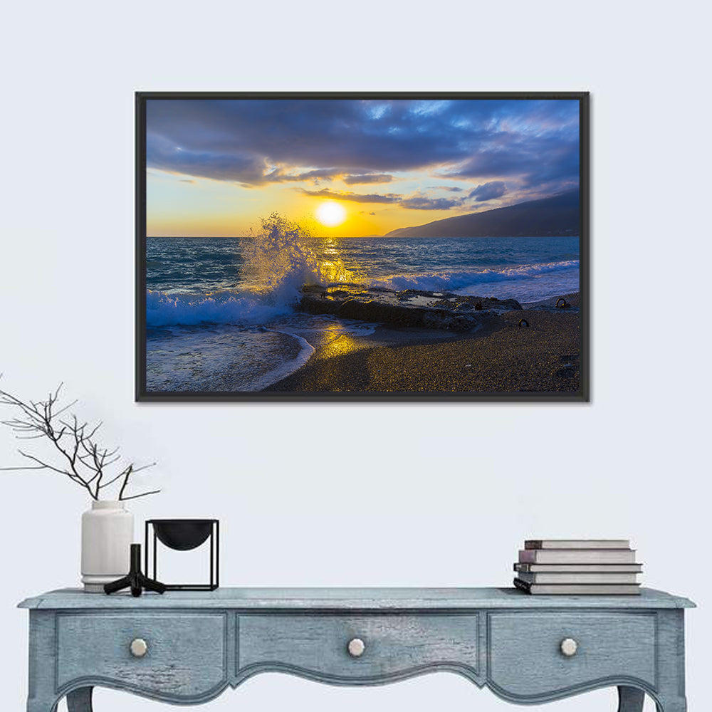 Crashing Wave at Golden Sunset Wall Art