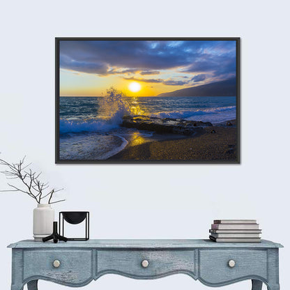 Crashing Wave at Golden Sunset Wall Art