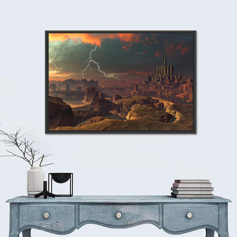 Dusk Storm Over Alien Fortress Wall Art