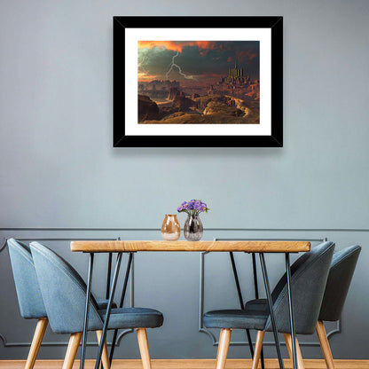 Dusk Storm Over Alien Fortress Wall Art