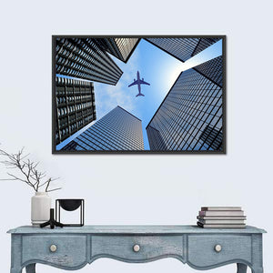 Airplane Above Skyscrapers Wall Art