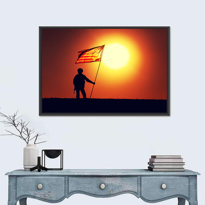 Soldier Silhouette with American Flag Wall Art