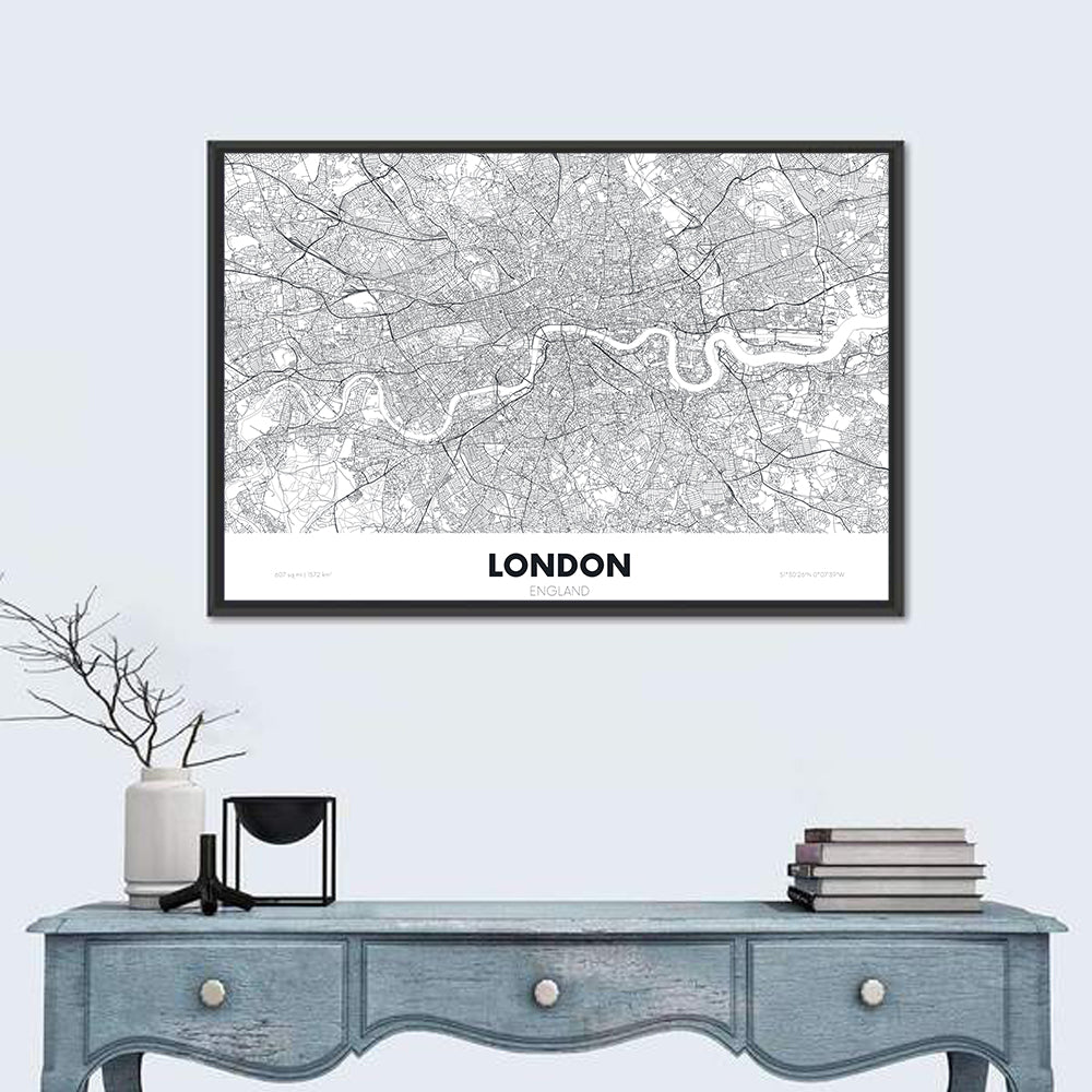 London River Map Wall Art in a room, landscape