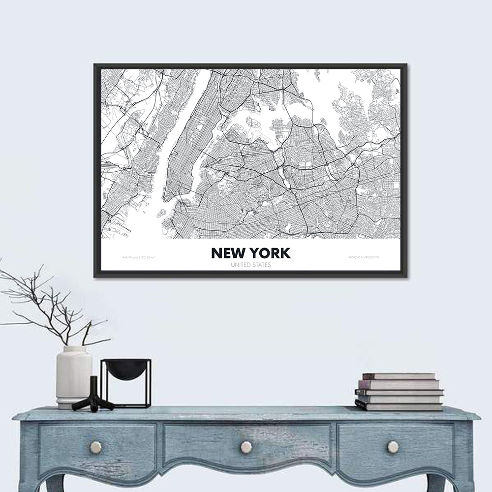 New York Street Grid Map Wall Art in a room, landscape