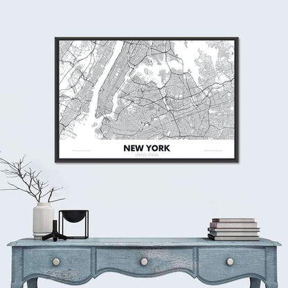 New York Street Grid Map Wall Art