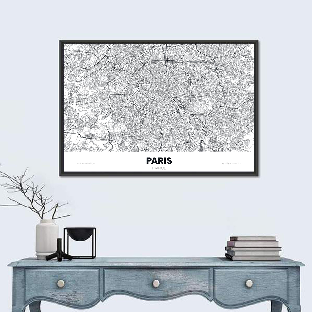 Paris Aerial Map Wall Art in a room, landscape