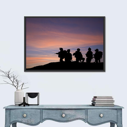 Soldiers Silhouetted at Sunset Wall Art