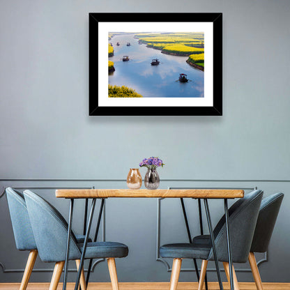 Spring River Rowboats in Rapeseed Fields Wall Art