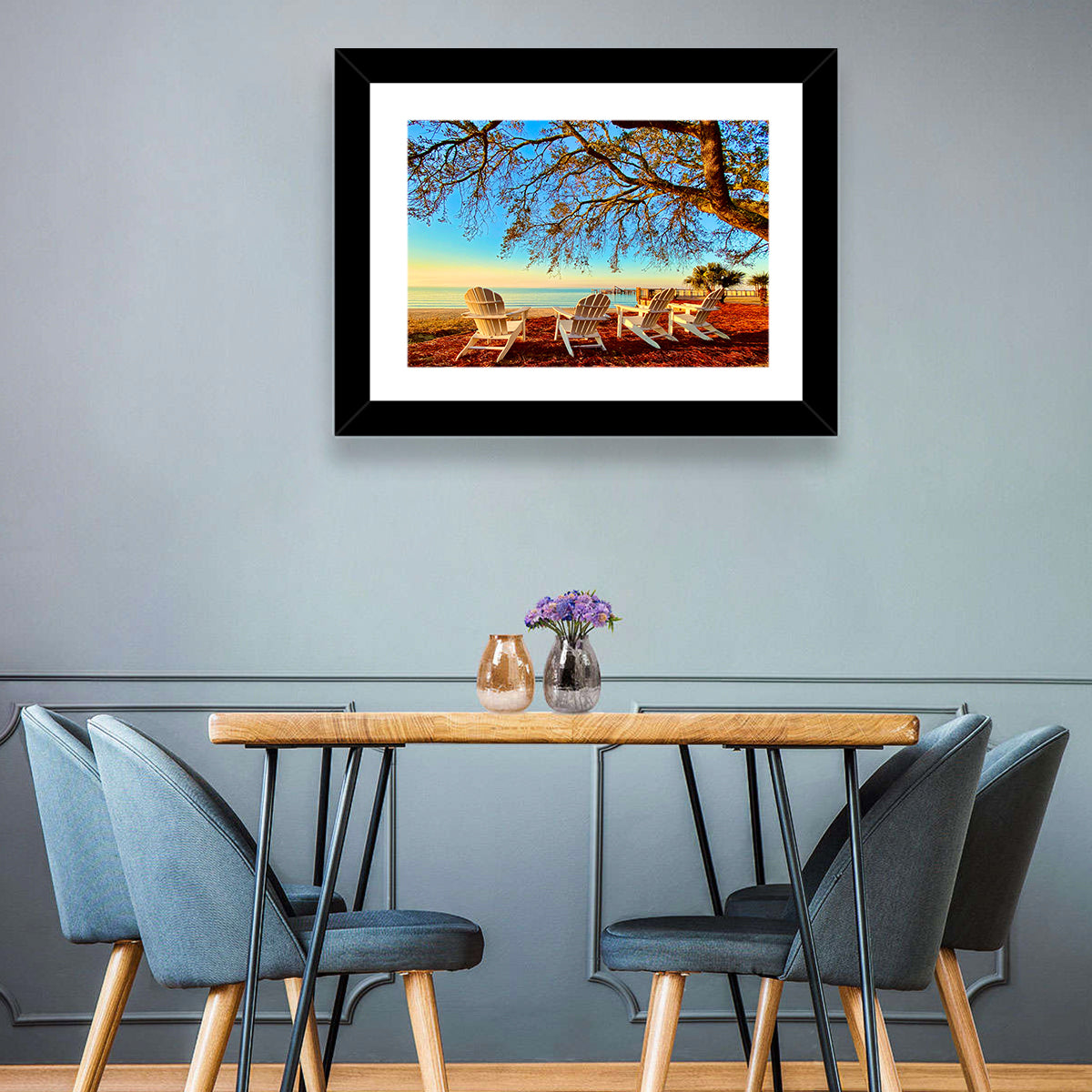 Mobile Bay Adirondack Chairs at Sunrise Wall Art in a room, landscape