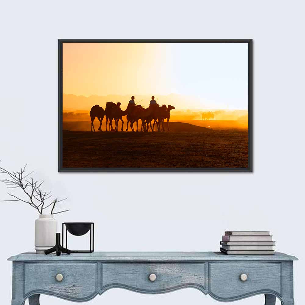 Omani Camel Riders Wall Art in a room, landscape