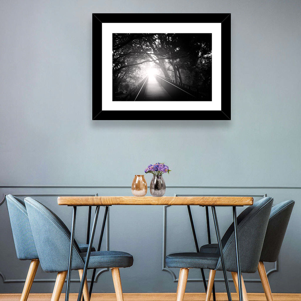 Foggy Forest Bridge Wall Art
