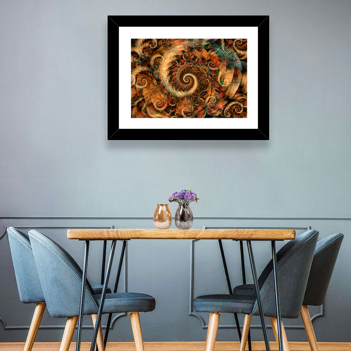 Golden Spiral Fractal Wall Art in a room, landscape