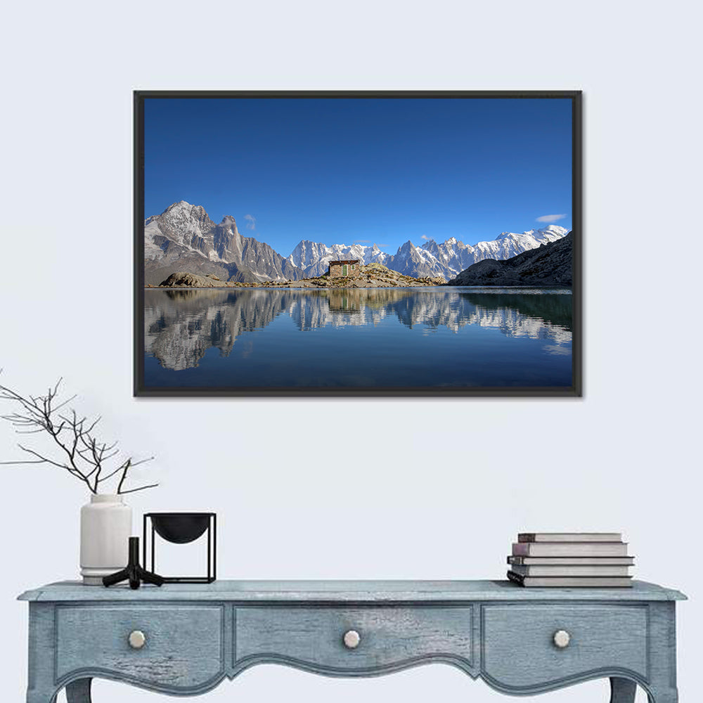 Stone Cabin on Mountain Lake Wall Art