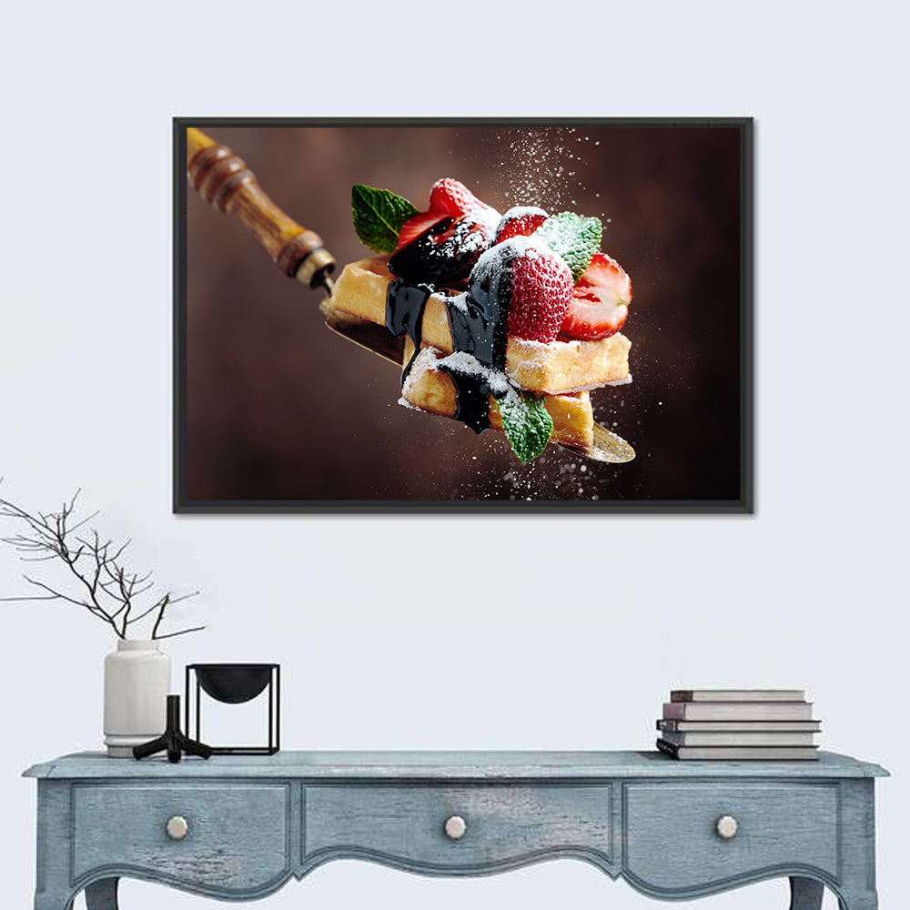 Chocolate Drizzle Waffles with Strawberries Wall Art