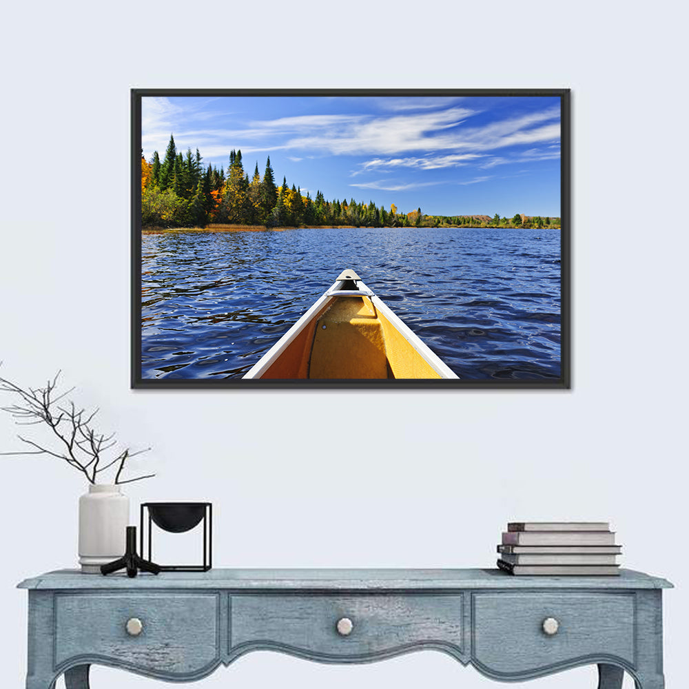 Yellow Canoe Bow on Blue Lake Wall Art