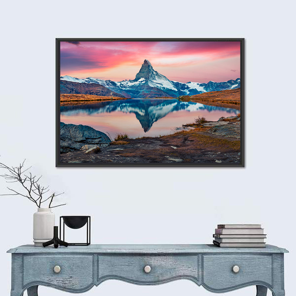 Matterhorn Reflection at Stellisee Wall Art in a room, landscape