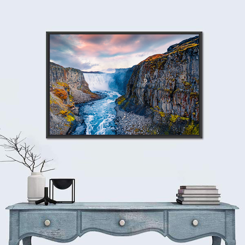 Dettifoss Waterfall Wall Art in a room, landscape