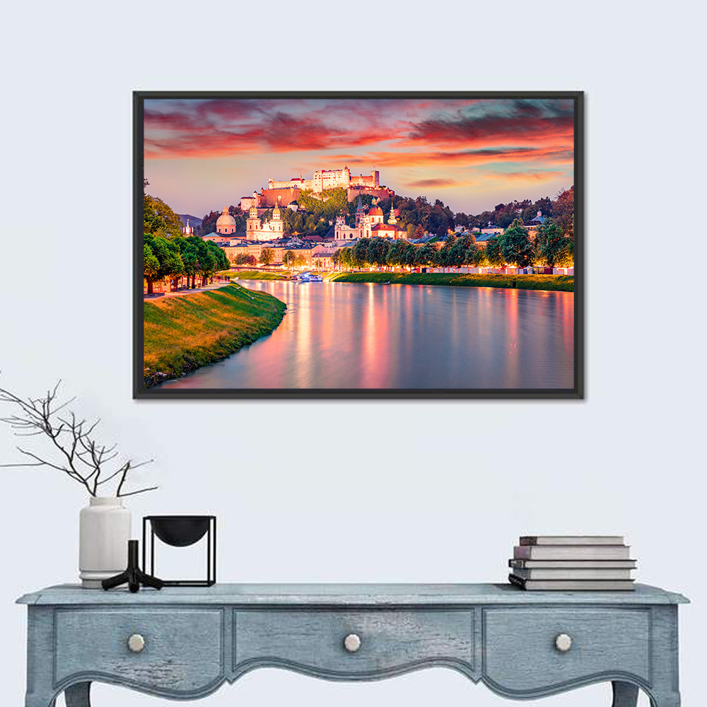 Hohensalzburg Fortress at Sunset Wall Art in a room, landscape