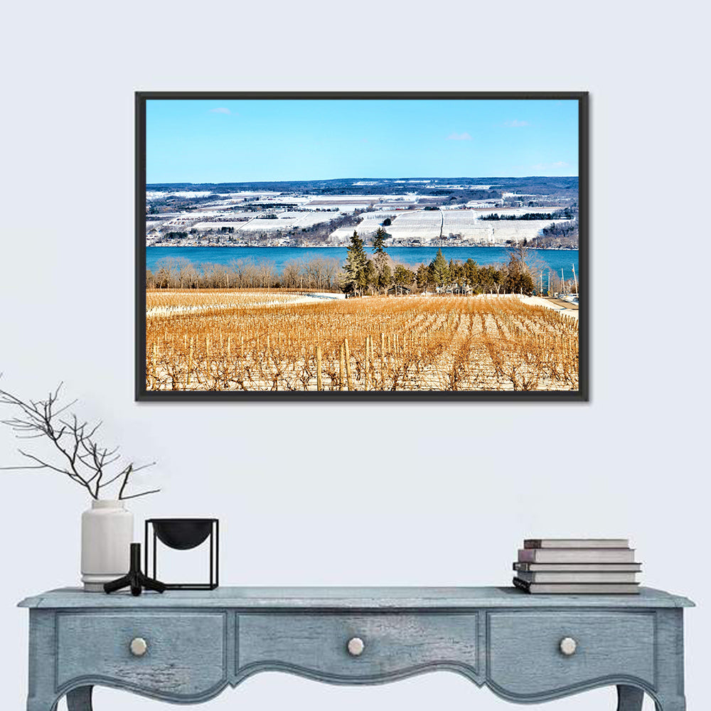 Seneca Lake Vineyard Wall Art in a room, landscape
