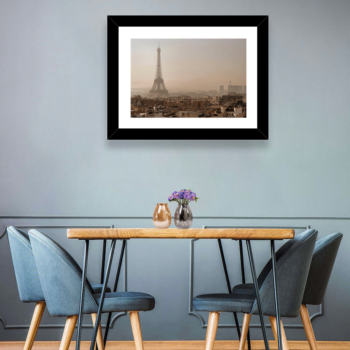Eiffel Tower Over Paris Rooftops Wall Art in a room, landscape