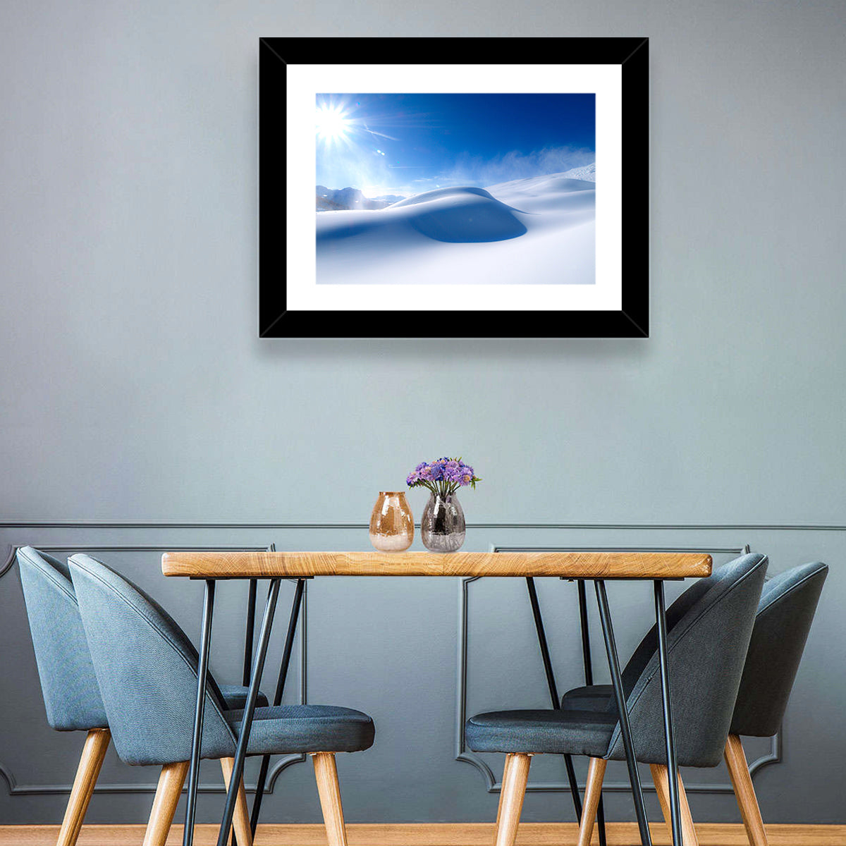 Sunlit Snow Dune Under Blue Sky Wall Art