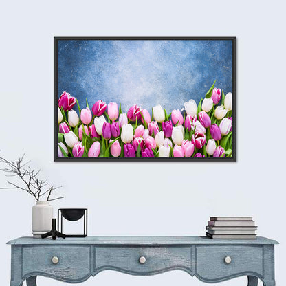 Tulips on Textured Blue Wall Art