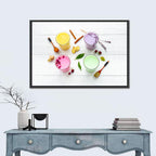 Four Lattes with Botanicals Wall Art
