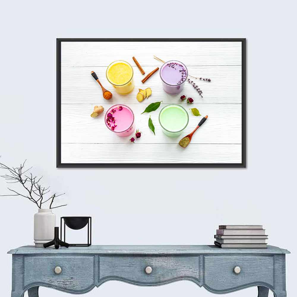 Four Lattes with Botanicals Wall Art