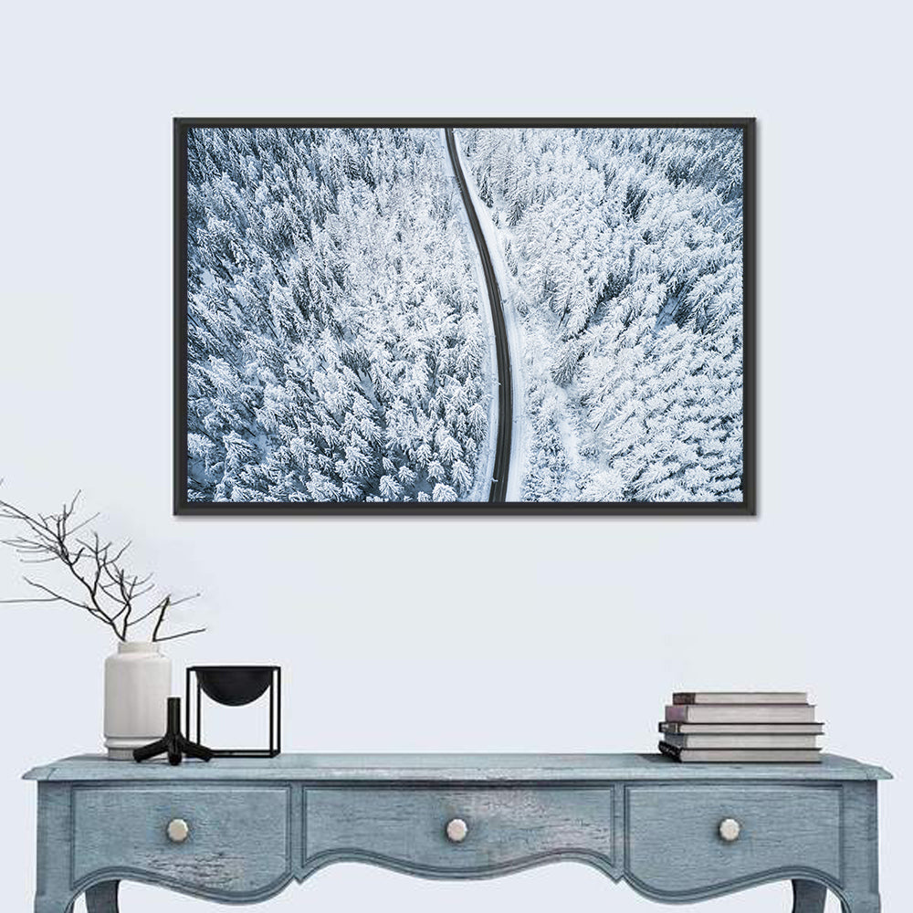 Winding Snow-covered Forest Road Wall Art