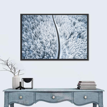 Winding Snow-covered Forest Road Wall Art