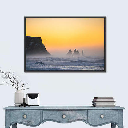 Dyrholaey Cliff with Reynisdrangar Sea Stacks Wall Art