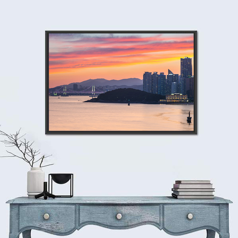 Gwangan Bridge and Busan Skyline Wall Art in a room, landscape