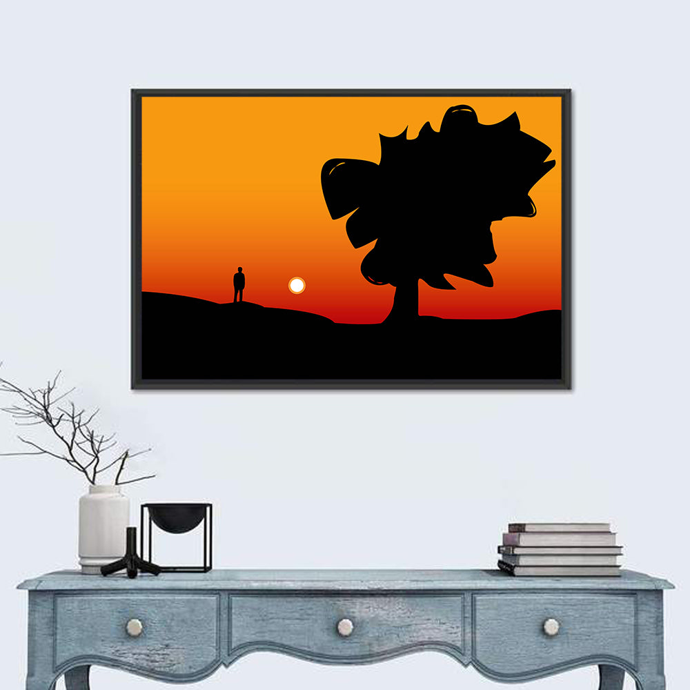 Solitary Sunset Silhouette Wall Art