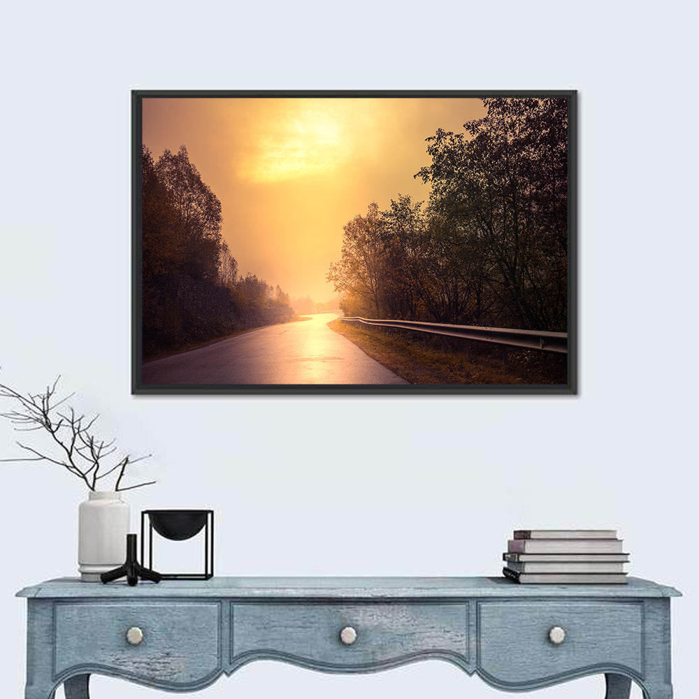 Windy Misty Forest Road Wall Art