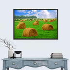 Golden Hay Bales in Green Field Wall Art